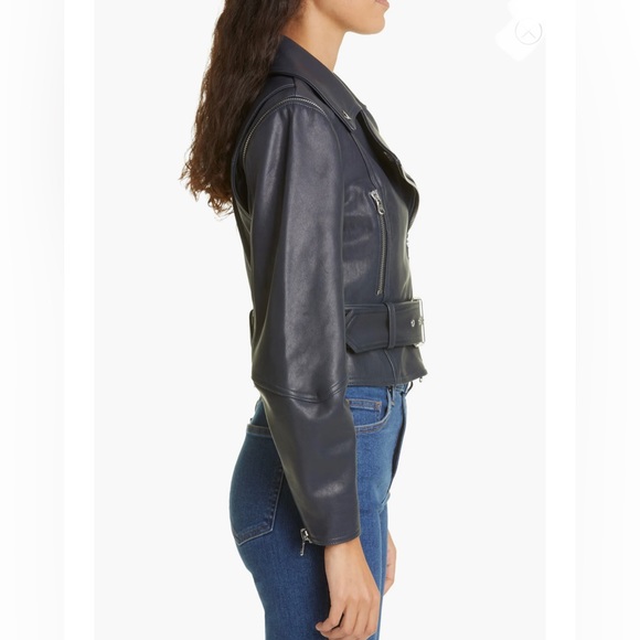 Veronica Beard NWT $1,598 size 0 Jylan Navy Blue Leather Moto Jacket - Picture 7 of 11